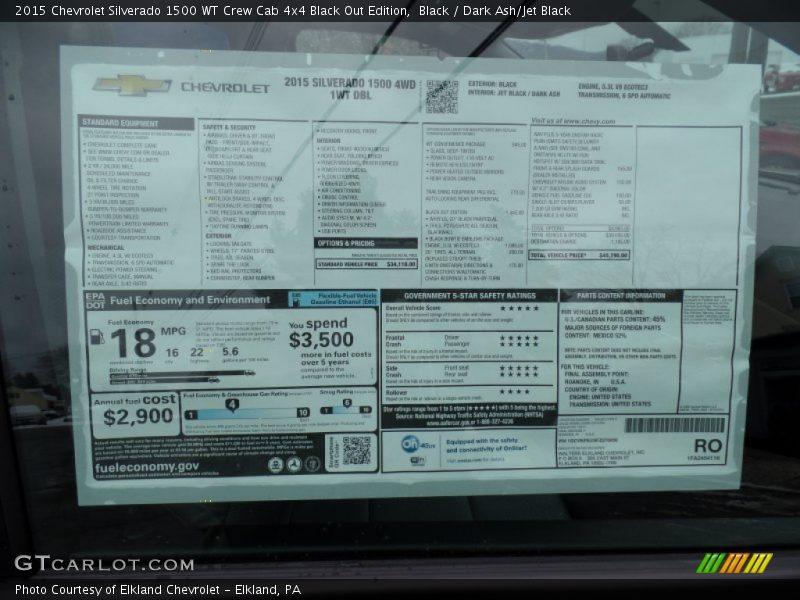 2015 Silverado 1500 WT Crew Cab 4x4 Black Out Edition Window Sticker