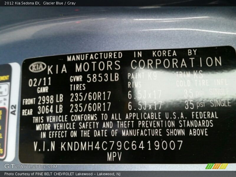 Glacier Blue / Gray 2012 Kia Sedona EX