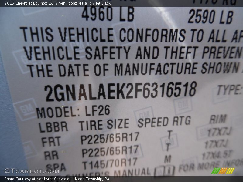 Silver Topaz Metallic / Jet Black 2015 Chevrolet Equinox LS