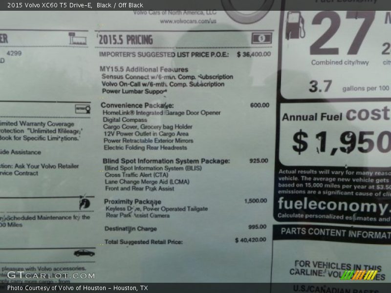 Black / Off Black 2015 Volvo XC60 T5 Drive-E