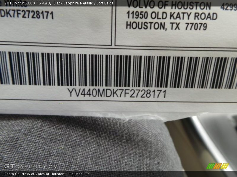 Black Sapphire Metallic / Soft Beige 2015 Volvo XC60 T6 AWD