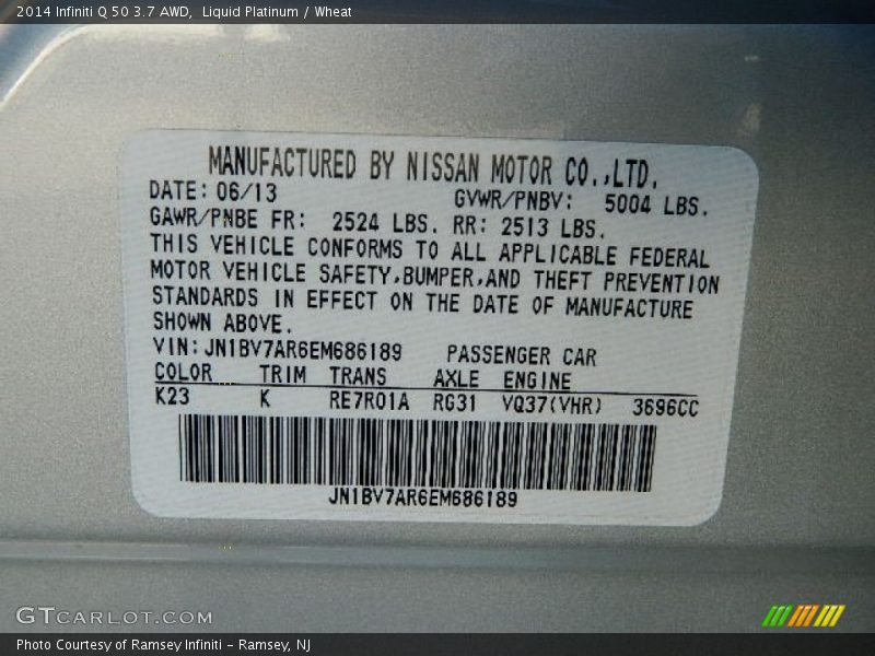 Liquid Platinum / Wheat 2014 Infiniti Q 50 3.7 AWD