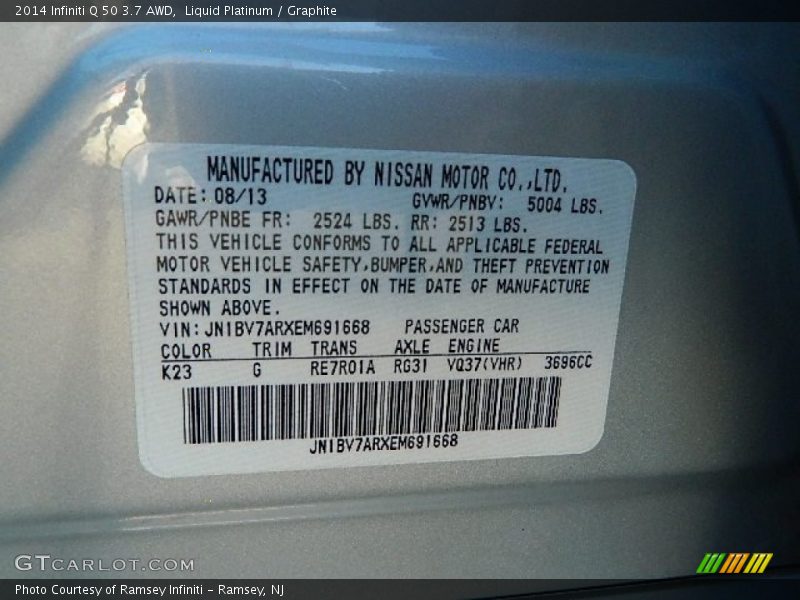 Liquid Platinum / Graphite 2014 Infiniti Q 50 3.7 AWD