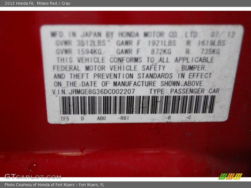 Milano Red / Gray 2013 Honda Fit