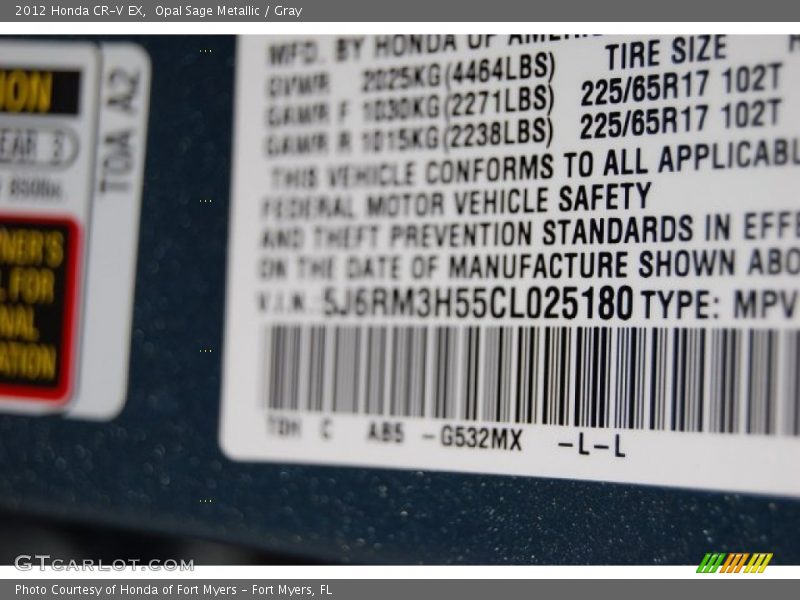 Opal Sage Metallic / Gray 2012 Honda CR-V EX