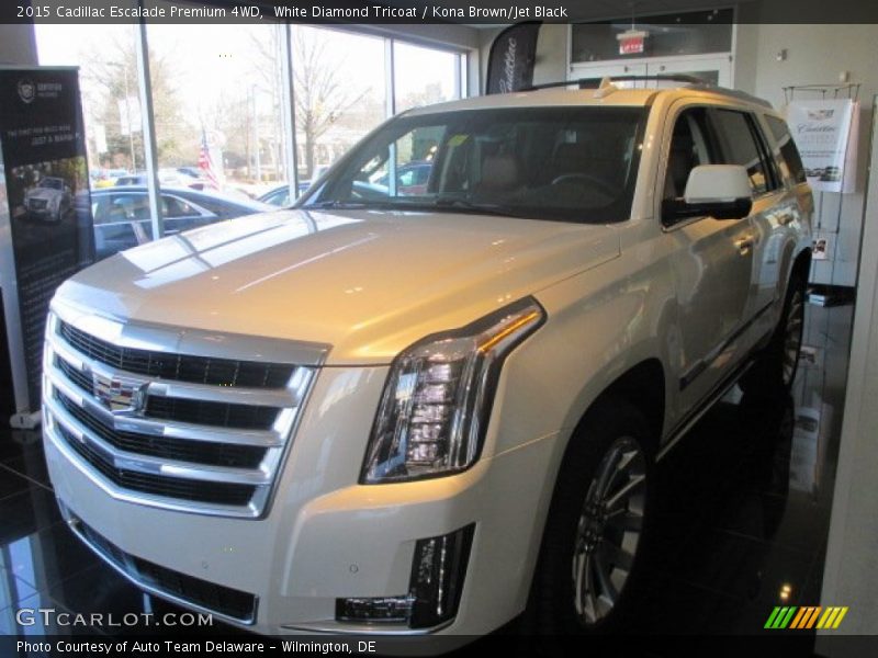 White Diamond Tricoat / Kona Brown/Jet Black 2015 Cadillac Escalade Premium 4WD