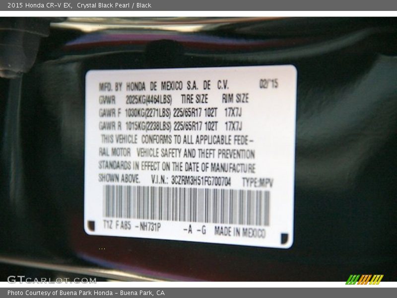 Crystal Black Pearl / Black 2015 Honda CR-V EX