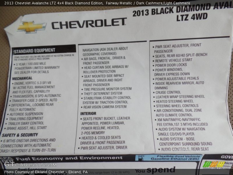  2013 Avalanche LTZ 4x4 Black Diamond Edition Window Sticker