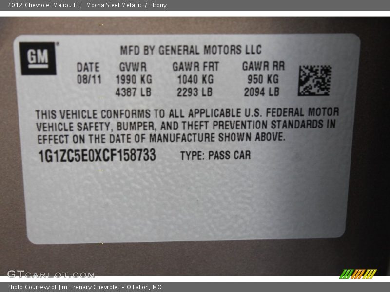 Mocha Steel Metallic / Ebony 2012 Chevrolet Malibu LT