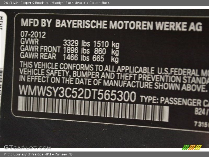 Midnight Black Metallic / Carbon Black 2013 Mini Cooper S Roadster