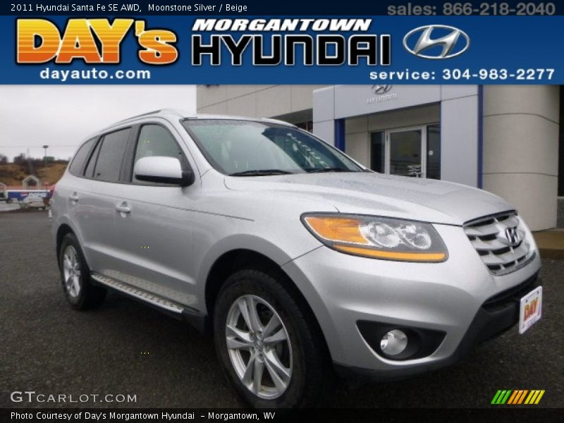 Moonstone Silver / Beige 2011 Hyundai Santa Fe SE AWD