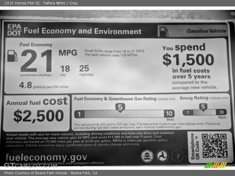 Taffeta White / Gray 2015 Honda Pilot SE
