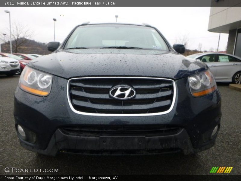 Pacific Blue Pearl / Beige 2011 Hyundai Santa Fe Limited AWD