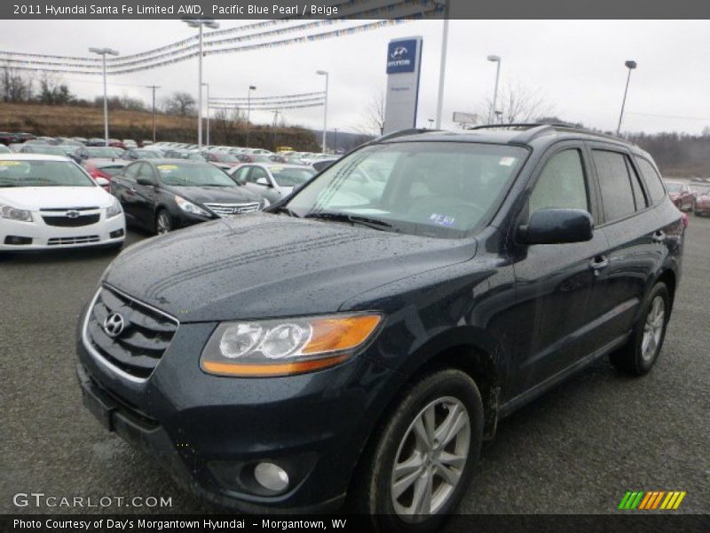 Pacific Blue Pearl / Beige 2011 Hyundai Santa Fe Limited AWD