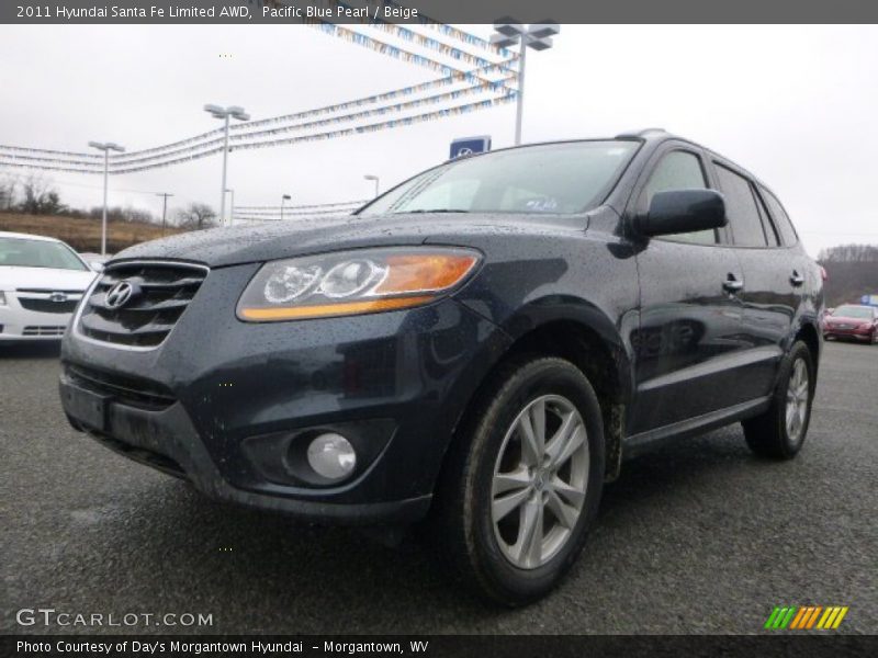 Pacific Blue Pearl / Beige 2011 Hyundai Santa Fe Limited AWD