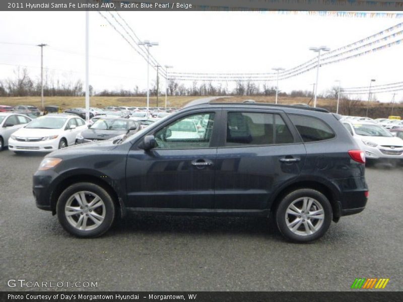 Pacific Blue Pearl / Beige 2011 Hyundai Santa Fe Limited AWD