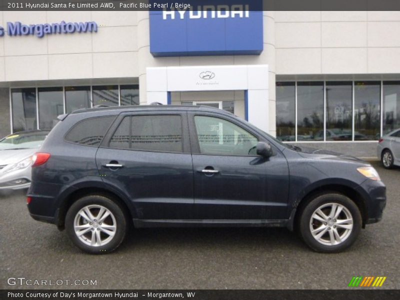 Pacific Blue Pearl / Beige 2011 Hyundai Santa Fe Limited AWD