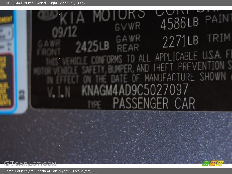 Light Graphite / Black 2012 Kia Optima Hybrid