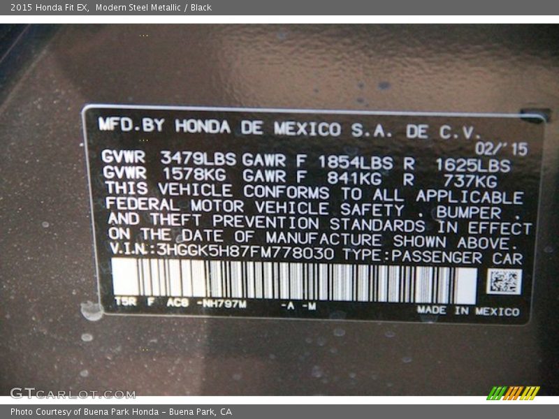 Modern Steel Metallic / Black 2015 Honda Fit EX