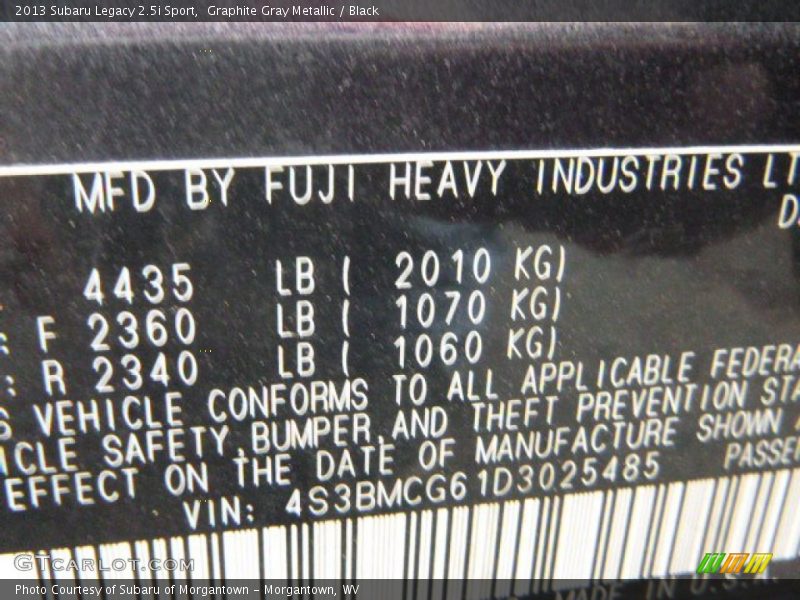 Graphite Gray Metallic / Black 2013 Subaru Legacy 2.5i Sport