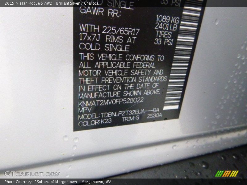 Brilliant Silver / Charcoal 2015 Nissan Rogue S AWD