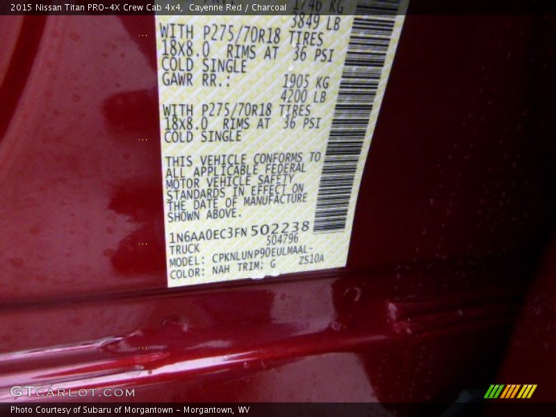 2015 Titan PRO-4X Crew Cab 4x4 Cayenne Red Color Code NAH