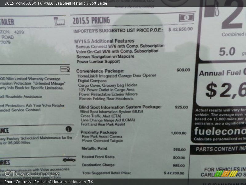  2015 XC60 T6 AWD Window Sticker