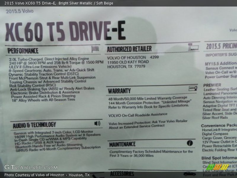 Bright Silver Metallic / Soft Beige 2015 Volvo XC60 T5 Drive-E