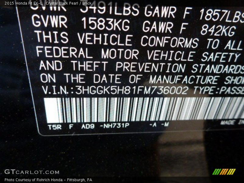 Crystal Black Pearl / Black 2015 Honda Fit EX-L