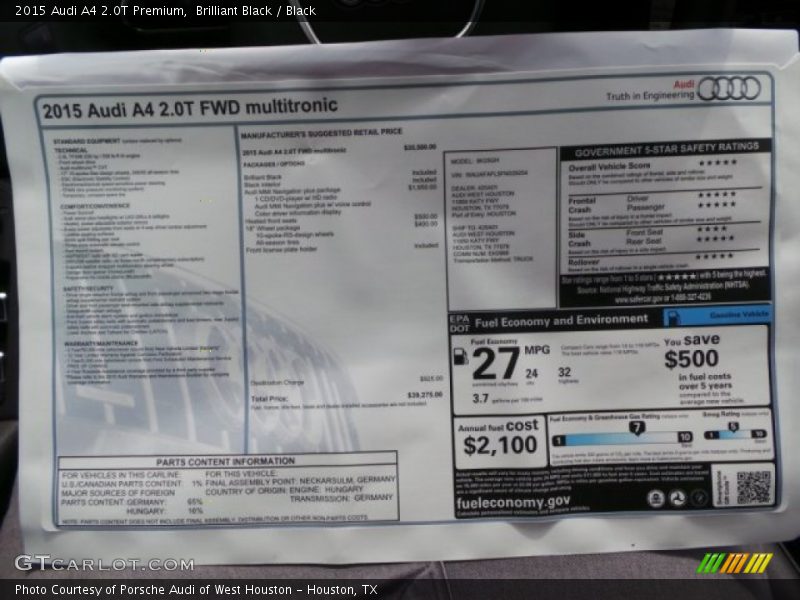 Brilliant Black / Black 2015 Audi A4 2.0T Premium