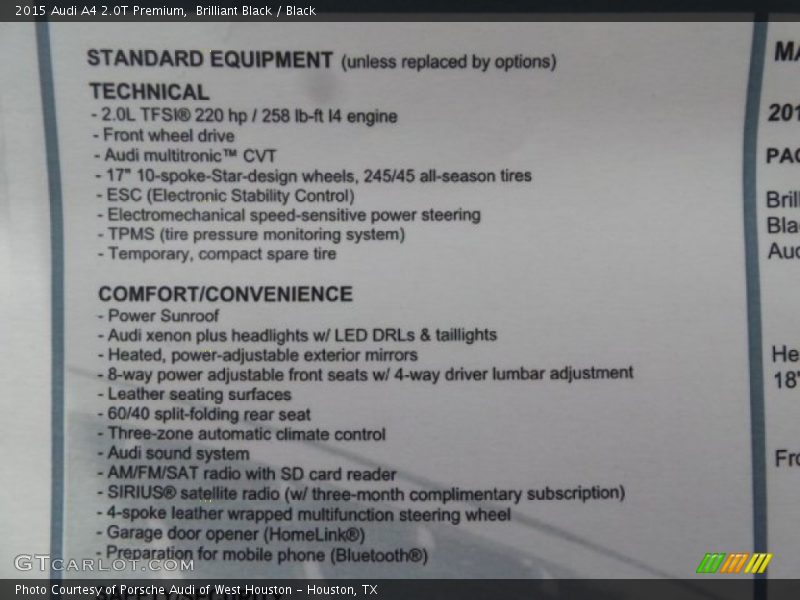 Brilliant Black / Black 2015 Audi A4 2.0T Premium