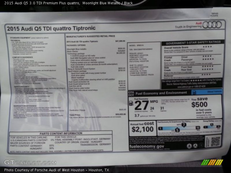 Moonlight Blue Metallic / Black 2015 Audi Q5 3.0 TDI Premium Plus quattro