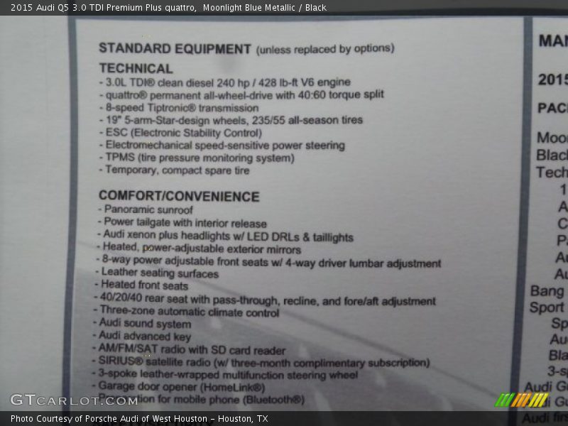 Moonlight Blue Metallic / Black 2015 Audi Q5 3.0 TDI Premium Plus quattro