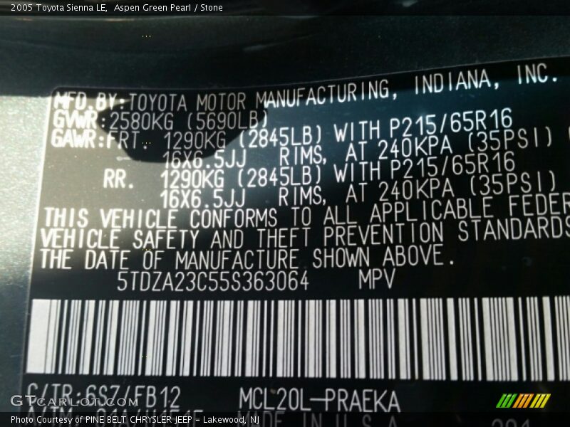 Aspen Green Pearl / Stone 2005 Toyota Sienna LE