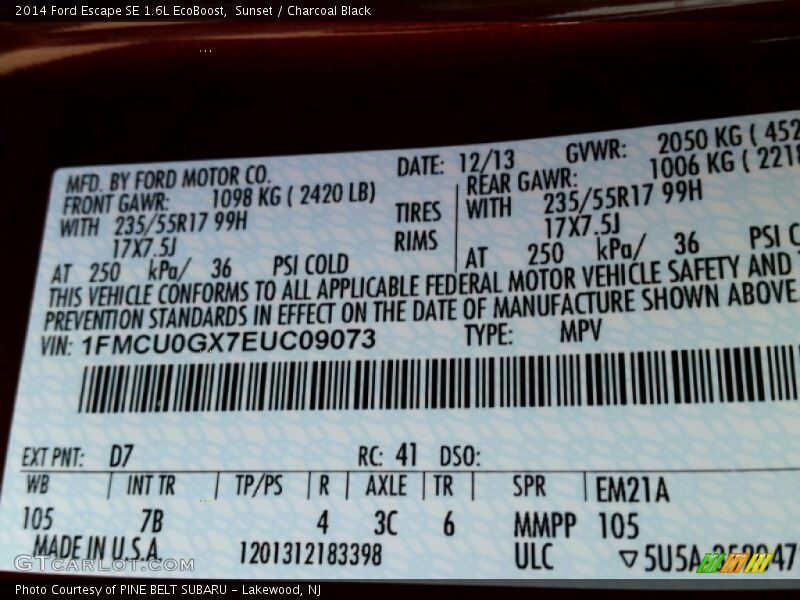 Sunset / Charcoal Black 2014 Ford Escape SE 1.6L EcoBoost