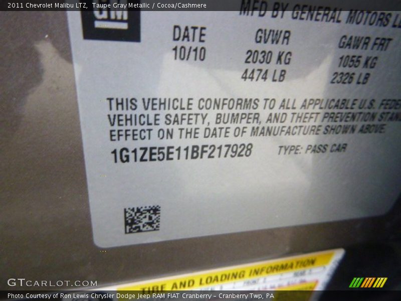 Taupe Gray Metallic / Cocoa/Cashmere 2011 Chevrolet Malibu LTZ
