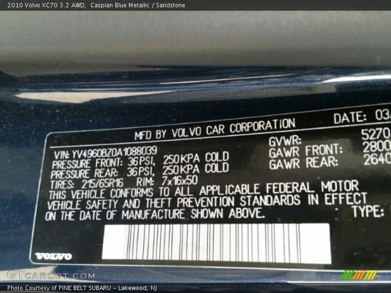 Caspian Blue Metallic / Sandstone 2010 Volvo XC70 3.2 AWD
