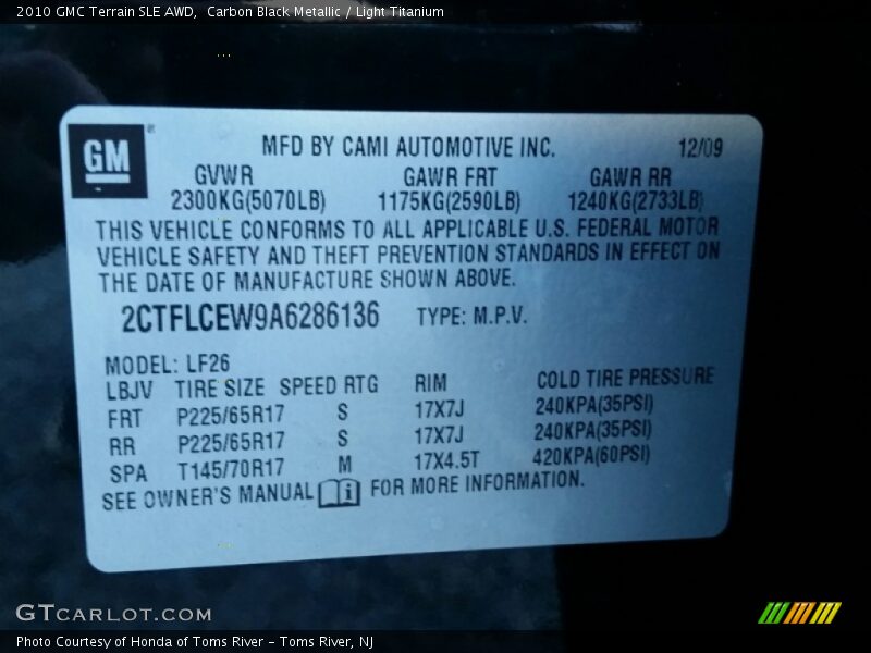 Carbon Black Metallic / Light Titanium 2010 GMC Terrain SLE AWD