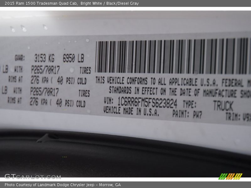 Bright White / Black/Diesel Gray 2015 Ram 1500 Tradesman Quad Cab