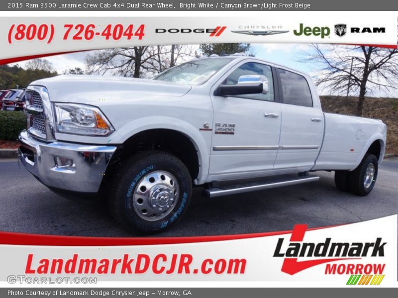 Bright White / Canyon Brown/Light Frost Beige 2015 Ram 3500 Laramie Crew Cab 4x4 Dual Rear Wheel
