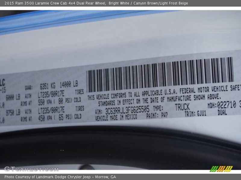 Bright White / Canyon Brown/Light Frost Beige 2015 Ram 3500 Laramie Crew Cab 4x4 Dual Rear Wheel
