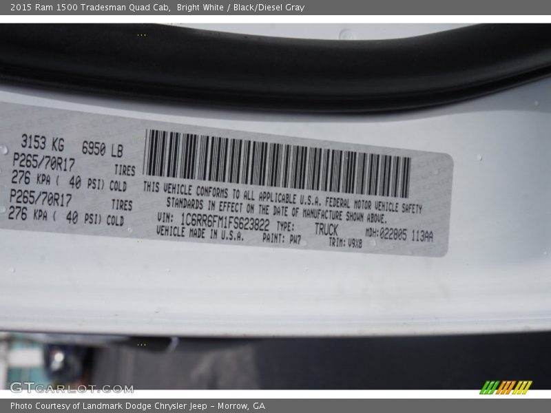 Bright White / Black/Diesel Gray 2015 Ram 1500 Tradesman Quad Cab