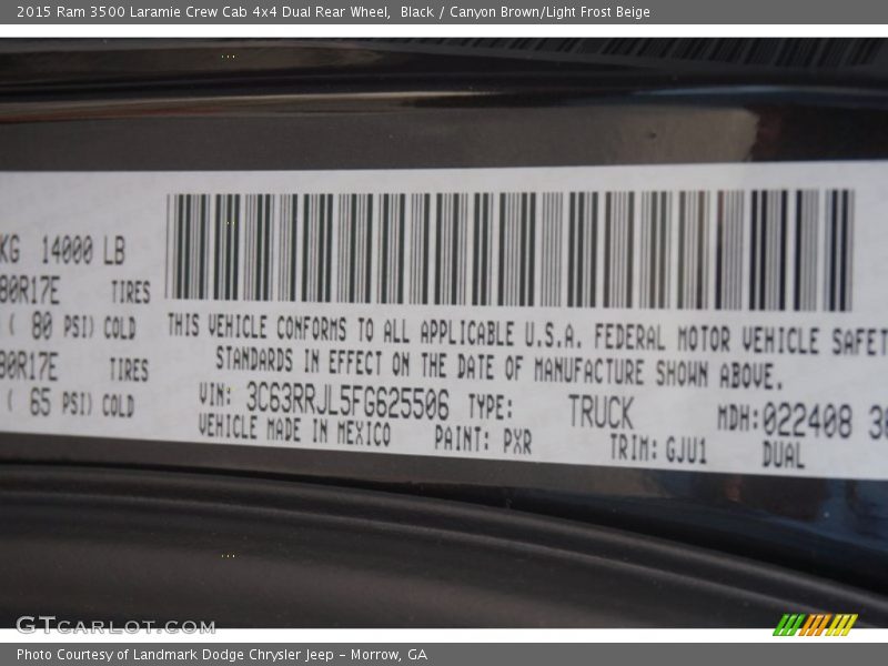 2015 3500 Laramie Crew Cab 4x4 Dual Rear Wheel Black Color Code PXR