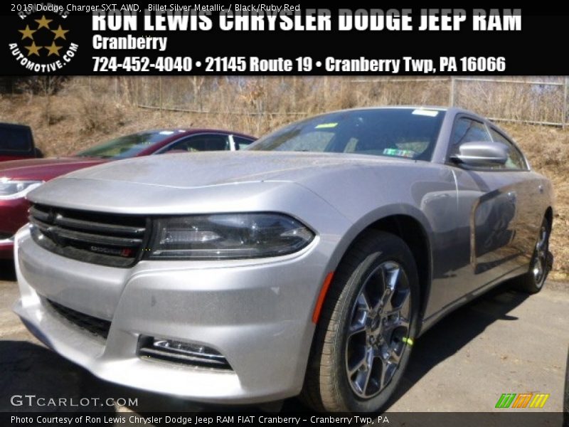 Billet Silver Metallic / Black/Ruby Red 2015 Dodge Charger SXT AWD