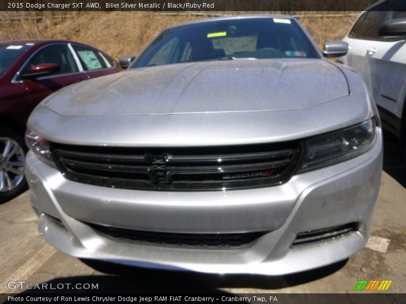 Billet Silver Metallic / Black/Ruby Red 2015 Dodge Charger SXT AWD
