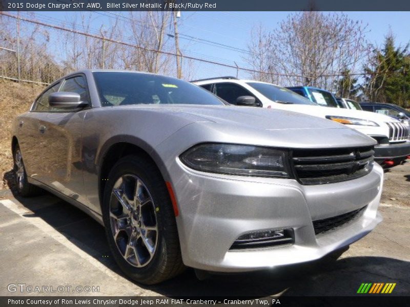 Billet Silver Metallic / Black/Ruby Red 2015 Dodge Charger SXT AWD