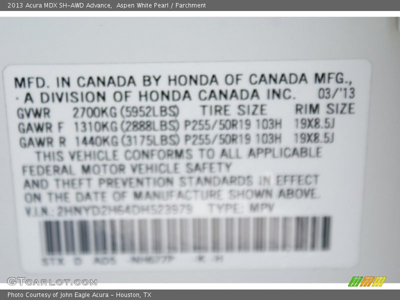 Aspen White Pearl / Parchment 2013 Acura MDX SH-AWD Advance