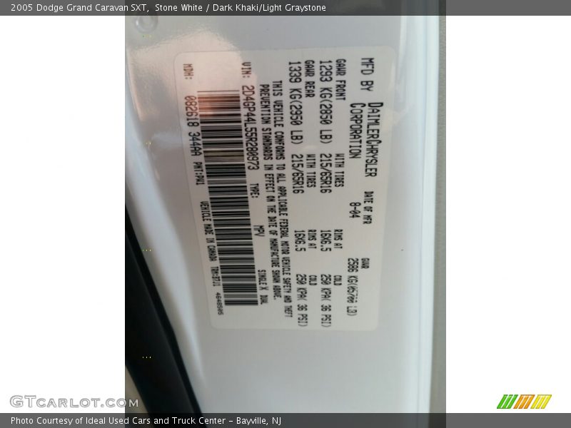Stone White / Dark Khaki/Light Graystone 2005 Dodge Grand Caravan SXT