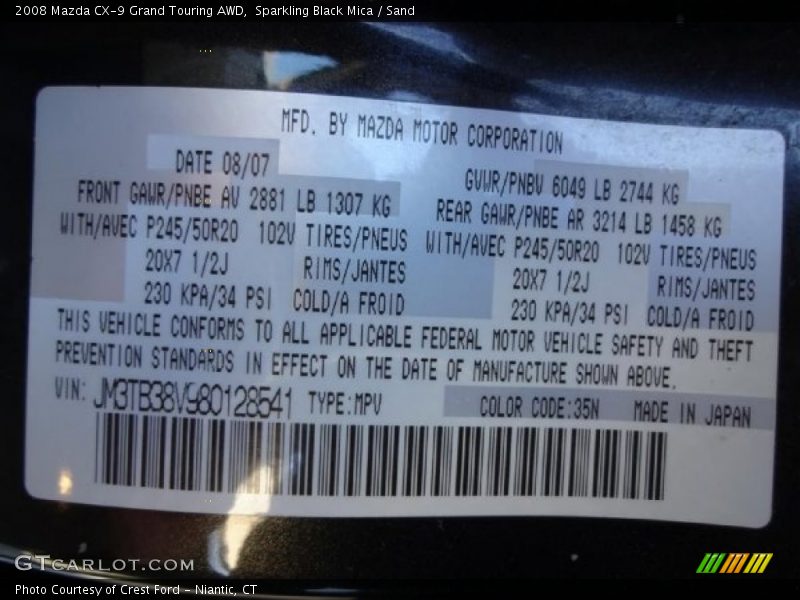 Sparkling Black Mica / Sand 2008 Mazda CX-9 Grand Touring AWD