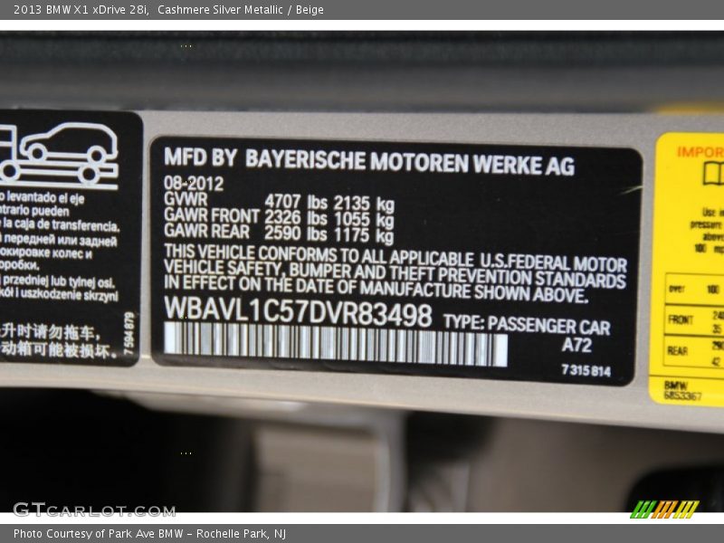 Cashmere Silver Metallic / Beige 2013 BMW X1 xDrive 28i